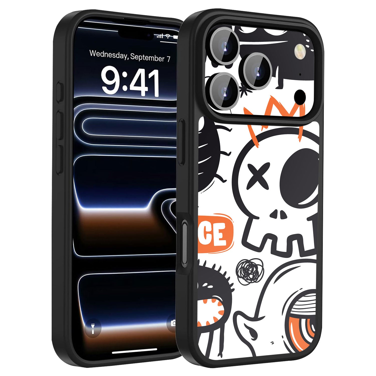 iPhone 17 Pro Max CustomX cases doodles monsters orange