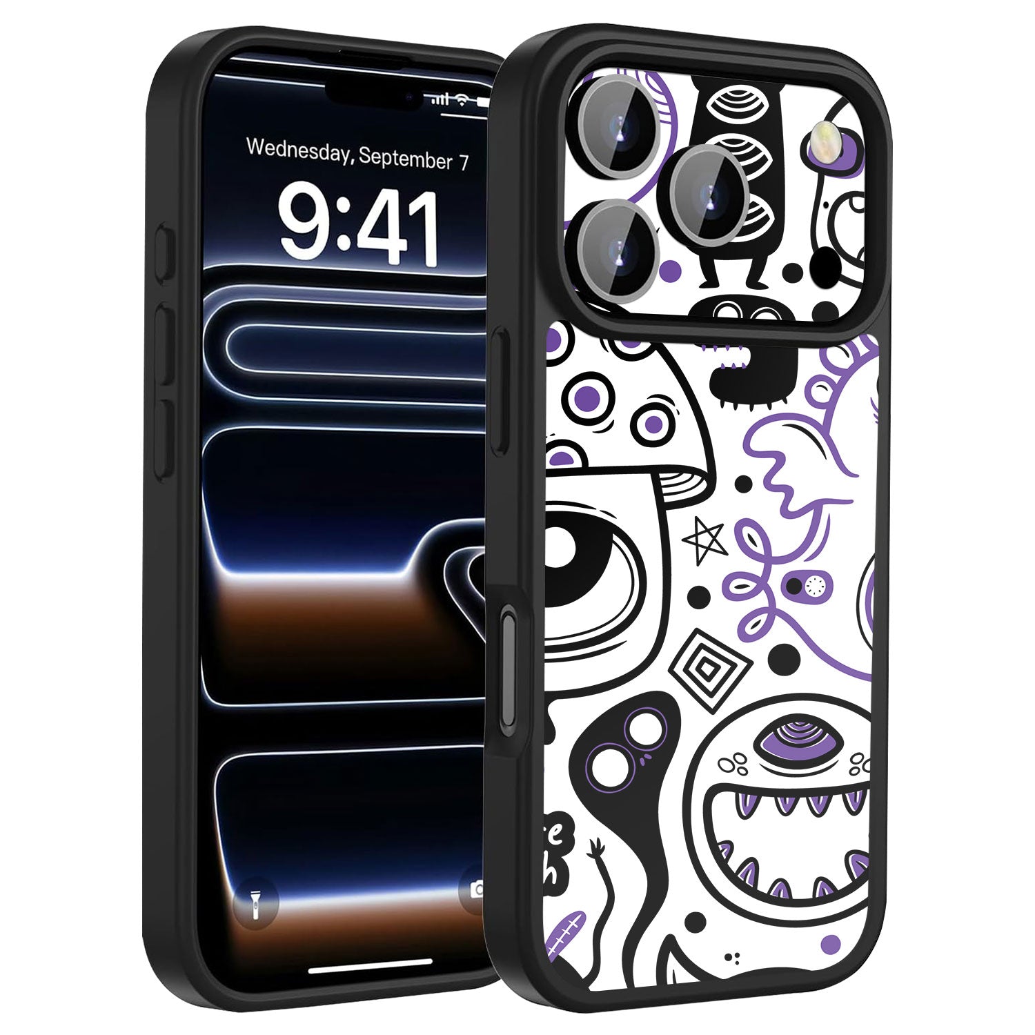 iPhone 17 Pro Max CustomX cases doodles monsters purple