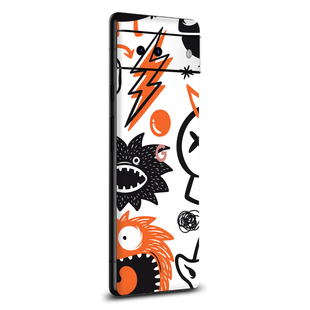 Google Pixel 6 Doodles monster orange skins
