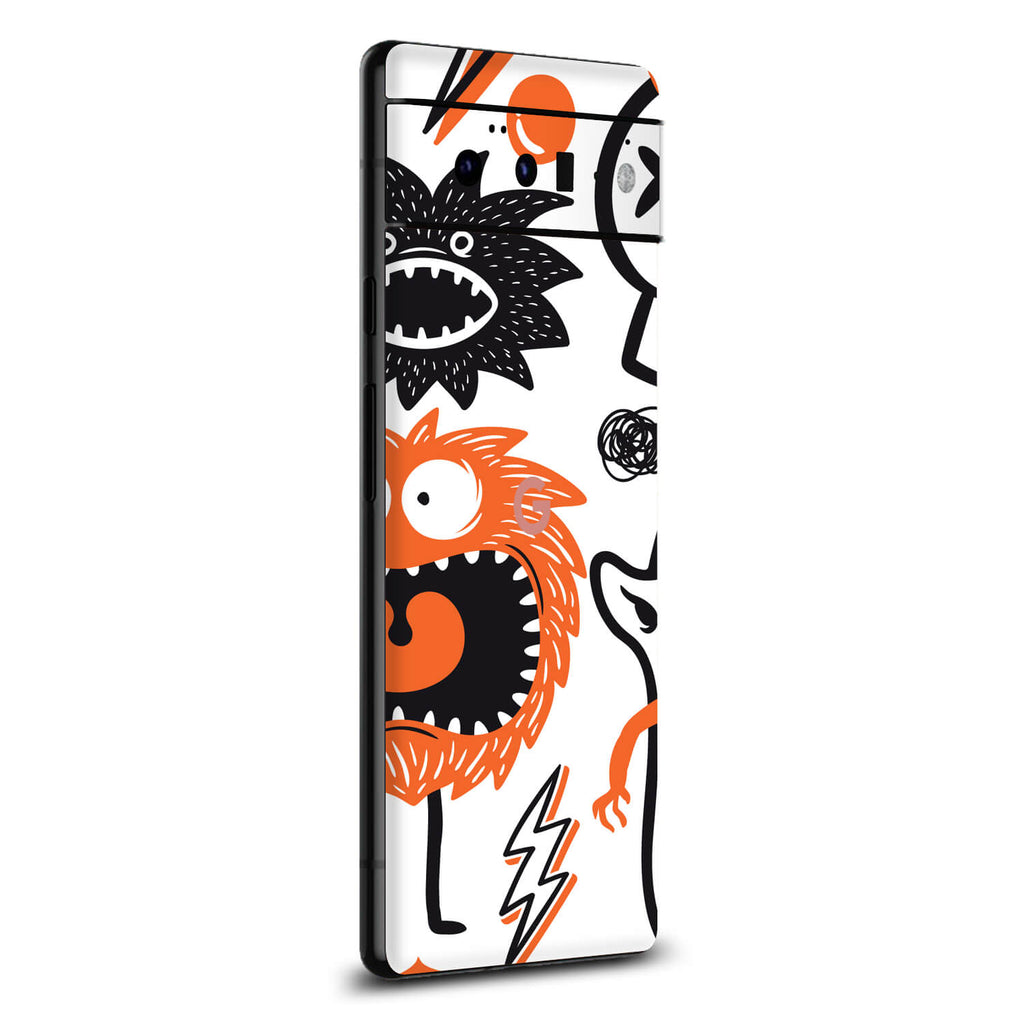 Google Pixel 6 Pro Doodles monster orange skins