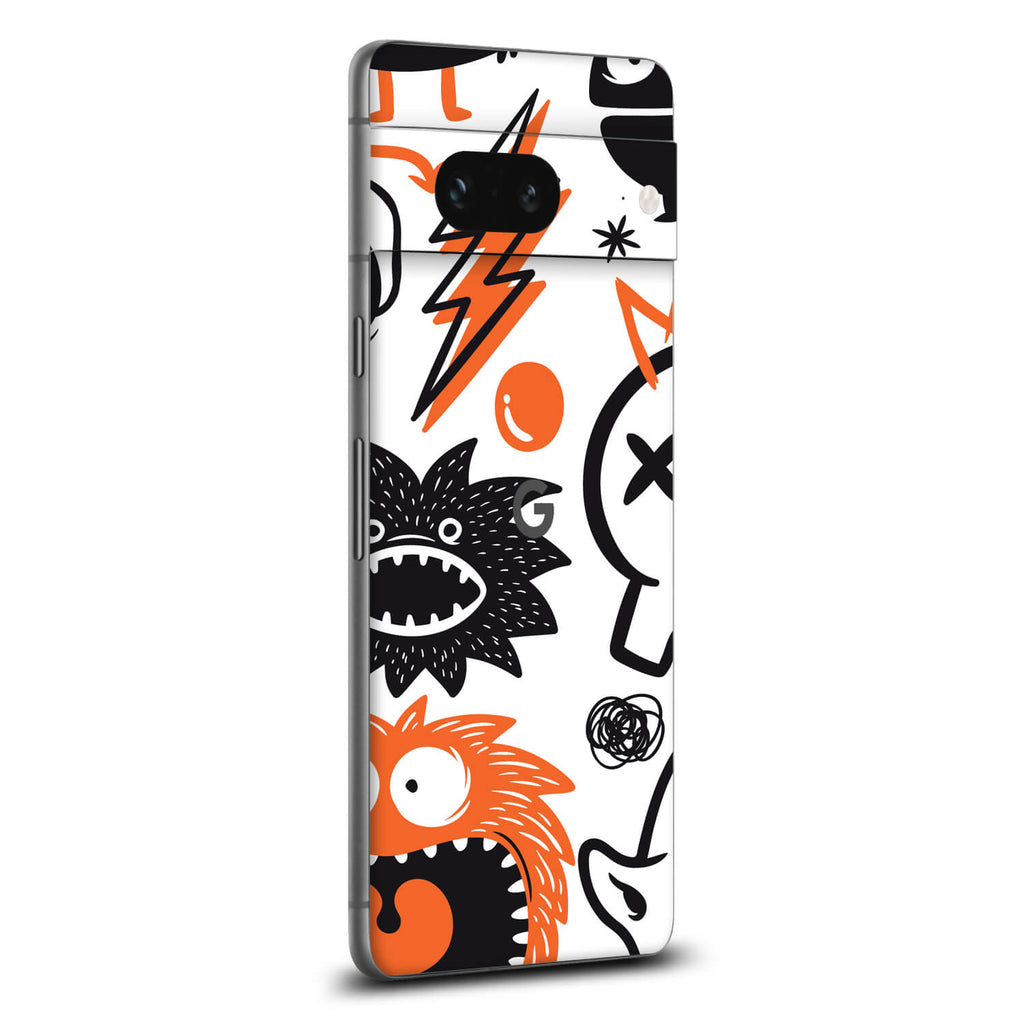 Google Pixel 8a Doodles monster orange skins