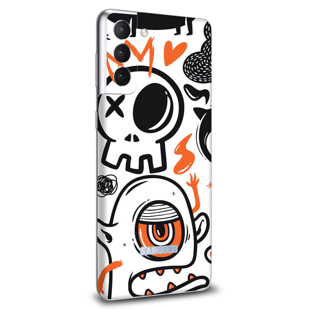 Samsung Galaxy S21 Plus Doodles monster orange skins