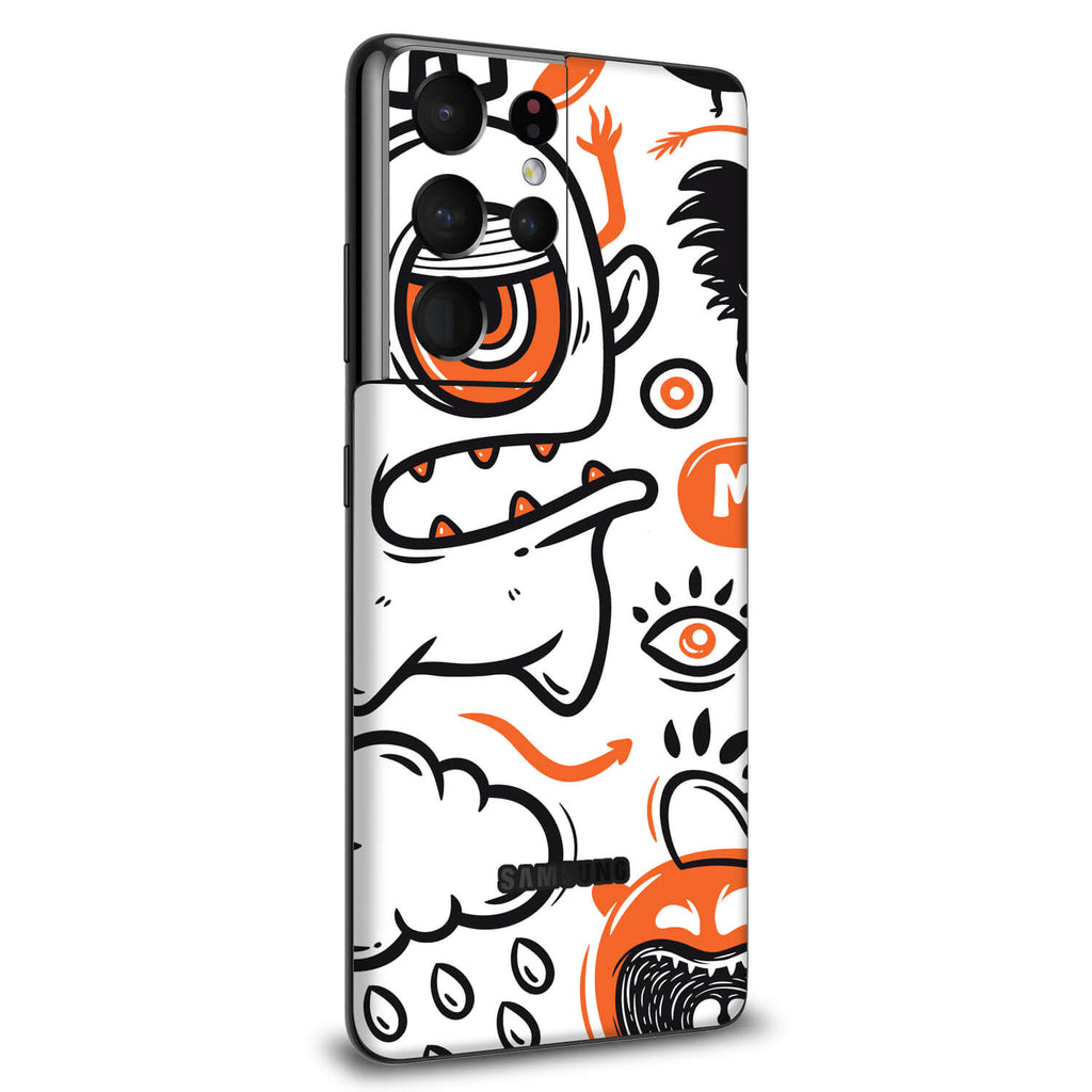 Samsung Galaxy S21 Ultra Doodles monster orange skins