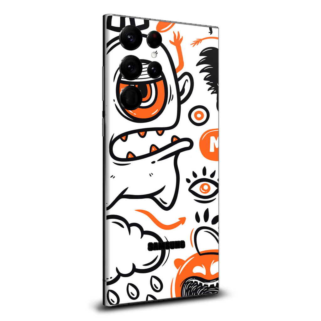 Samsung Galaxy S24 Ultra Doodles monster orange skins