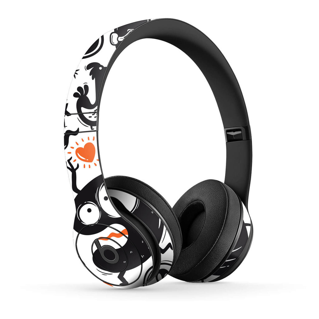 Beats Solo 3 Headphone Wireless Doodles monster orange skins