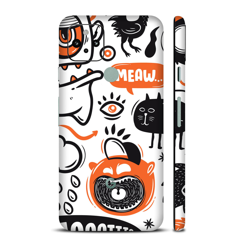 Google Pixel 5 Doodles monster orange skins