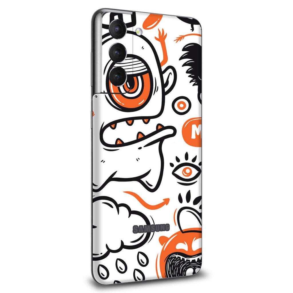 Samsung Galaxy S21 Doodles monster orange skins