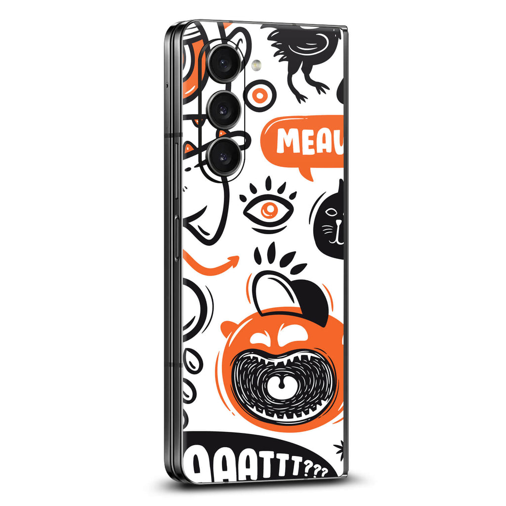 Samsung Galaxy Z Fold 5 Doodles monster orange skins